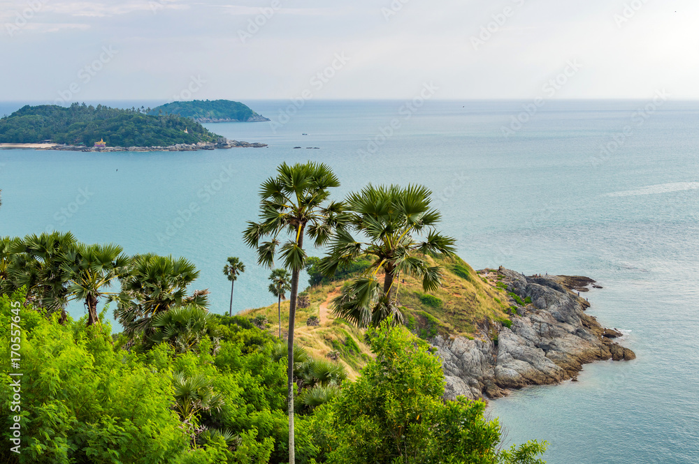 Fototapeta premium Phromthep cape viewpoint with sunset sky in Phuket,Thailand
