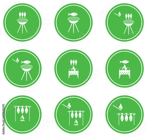 Set of Grilled fish icons