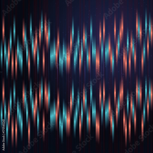 Anaglyph background with blue and red vertical lines.