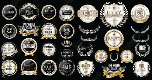 Premium and luxury silver and black retro badges and labels collection