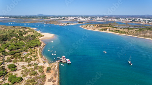 Aerial. Gulf of the river island of Tavira. View from sky photo