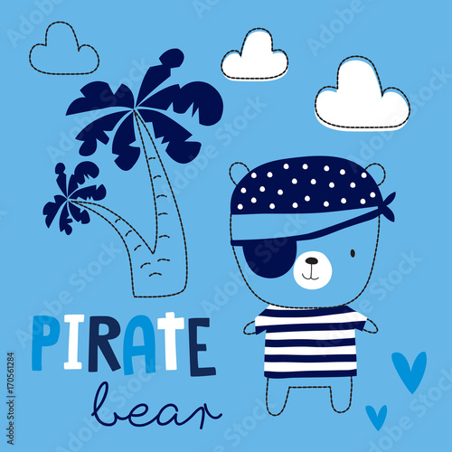 cute pirate teddy bear animal vector illustration