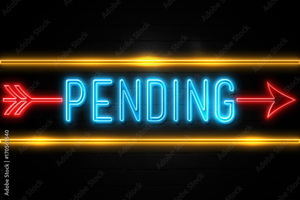 Pending  - fluorescent Neon Sign on brickwall Front view