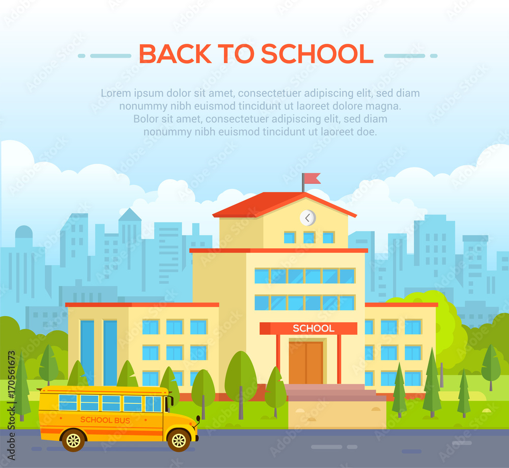 City school building with place for text - modern vector illustration