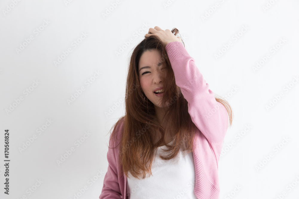 Fototapeta premium ショック・女性(白バック)