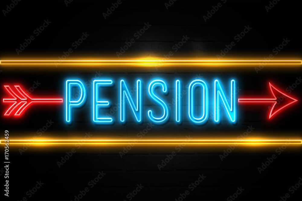 Pension - fluorescent Neon Sign on brickwall Front view Pension - fluorescent Neon Sign on brickwall Front view