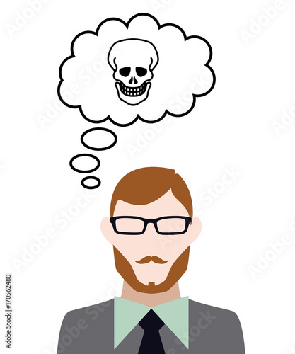 Person denkt an Totenkopf Kontur