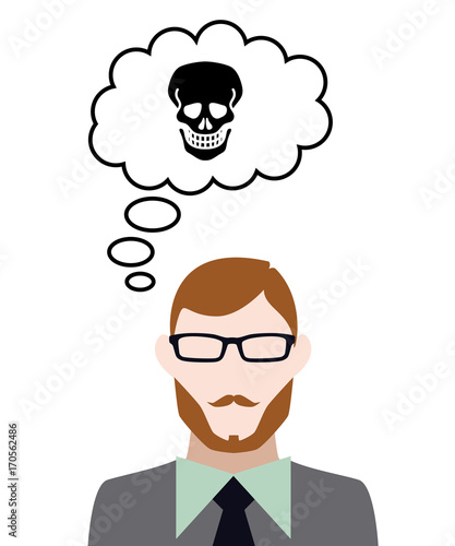 Person denkt an Totenkopf