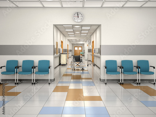 Interior design hospital reception. Place Waiting. 3d illustration