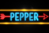 Pepper  - fluorescent Neon Sign on brickwall Front view
