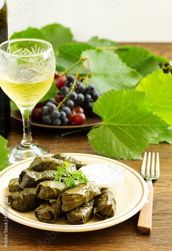 dolma stuffed with meat and rice leaves of grapes.