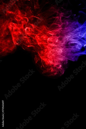 red and blue smoke on black