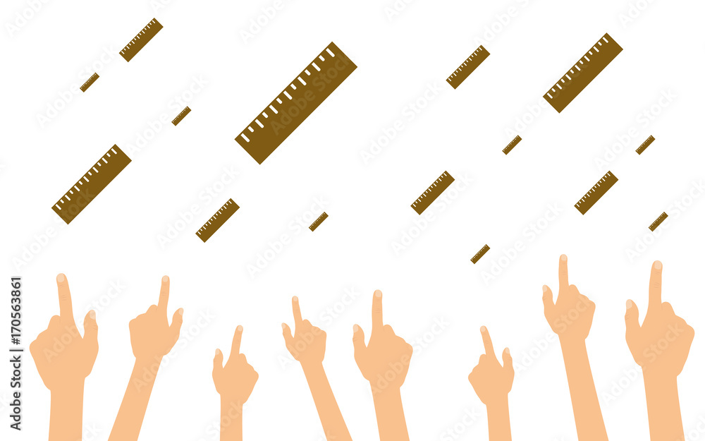 Hände zeigen auf Lineale