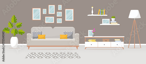 Interior of the living room. Vector banner.