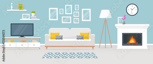 Interior of the living room. Vector banner.