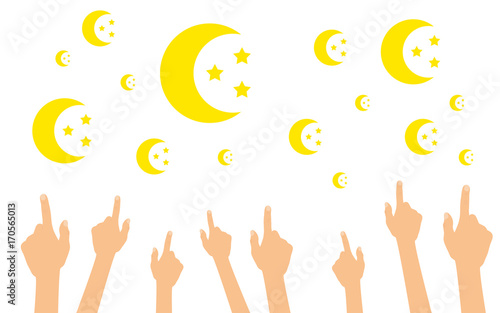 Hände zeigen auf Monde und Sterne