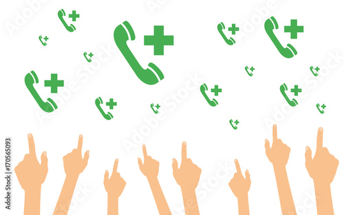 Hände zeigen auf Notruftelefone