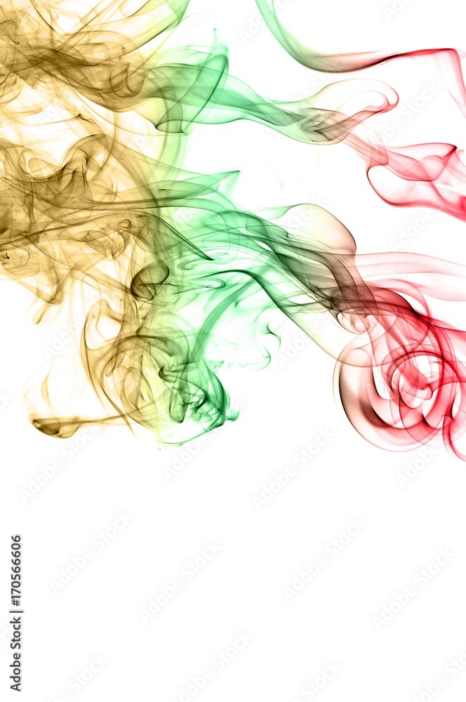 Obraz premium Abstract color smoke on white background, smoke background,red and green and brown ink background, red ,green, brown
