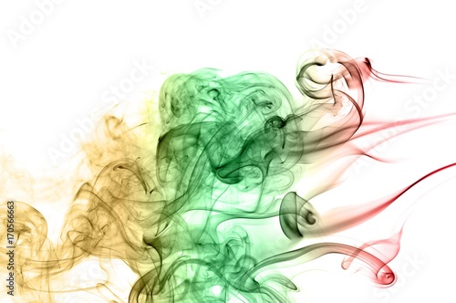Abstract color smoke on white background, smoke background,red and green and brown ink background, red ,green, brown
