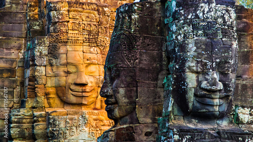 Canvas Print Stone murals and statue Bayon Temple Angkor Thom