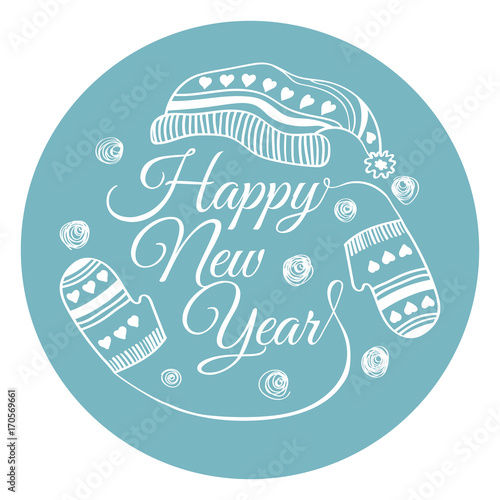 Happy new year sticker or banner. Vector illustration.