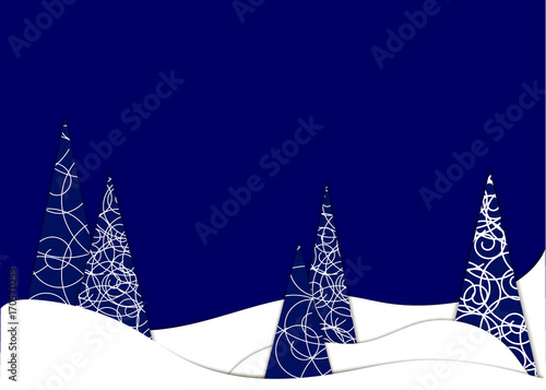 Happy new year, 2018, Merry Christmas vector illustration. Winter snow forest. Paper art style.