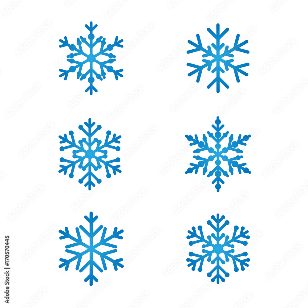 Snowflakes line art set blue color. White snow background vector icon silhouette weather symbol Snowflakes line art set blue color. White snow background vector icon silhouette weather symbol