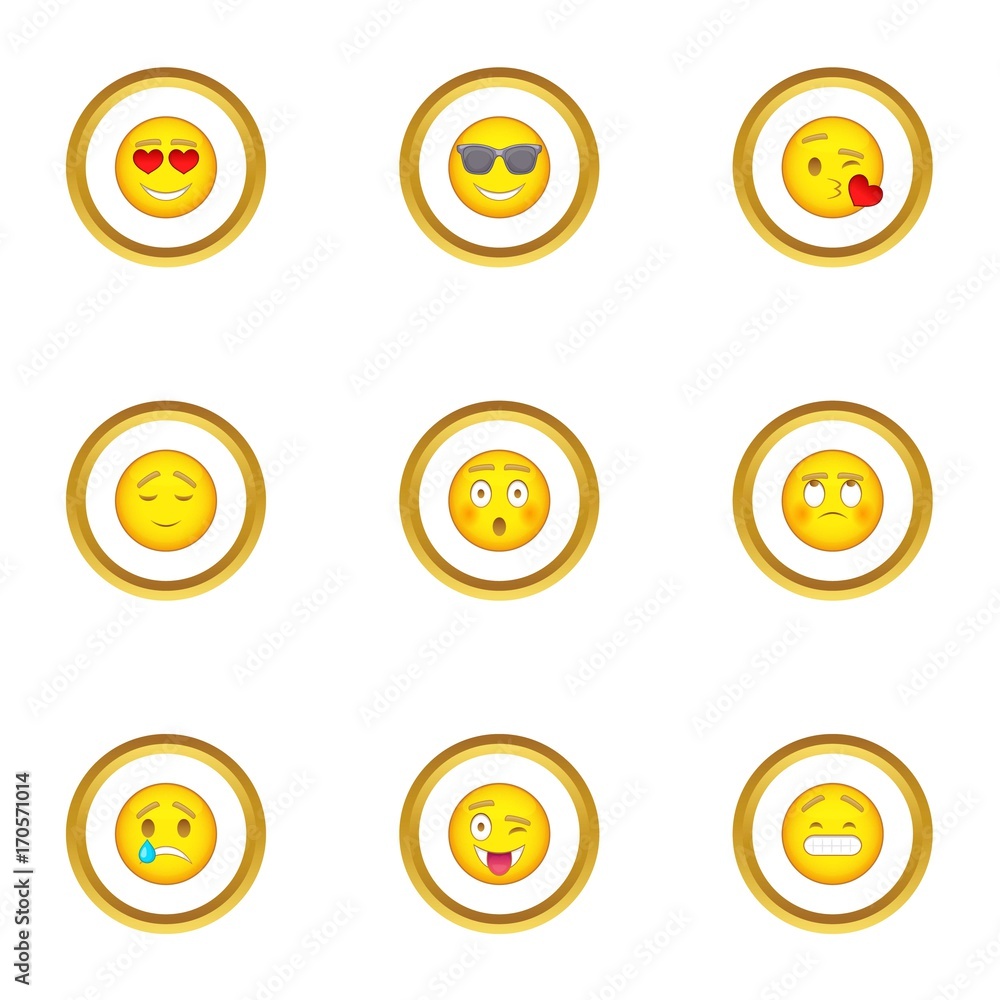 Smile face icons set, cartoon style Smile face icons set, cartoon style