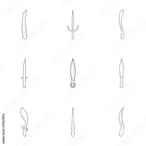 Sword icons set, outline style