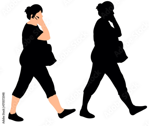 vector, isolated silhouette of woman with phone