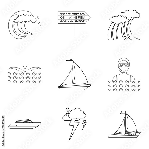 Bad weather icons set  outline style