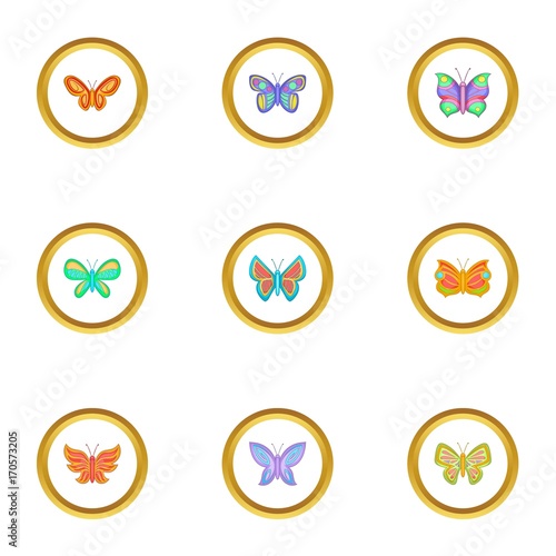 Different types of butterflies icons set