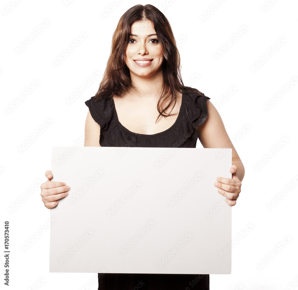 Naklejka premium Isolated Happy Woman Holding Sign