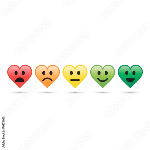 Heart emoticon evaluation icon, feedback icon, heart with different mood. Vector