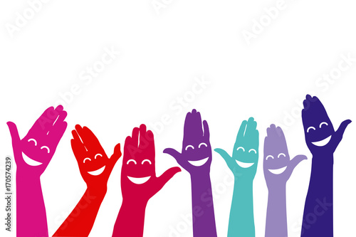 lachende Hände begrüßen sich