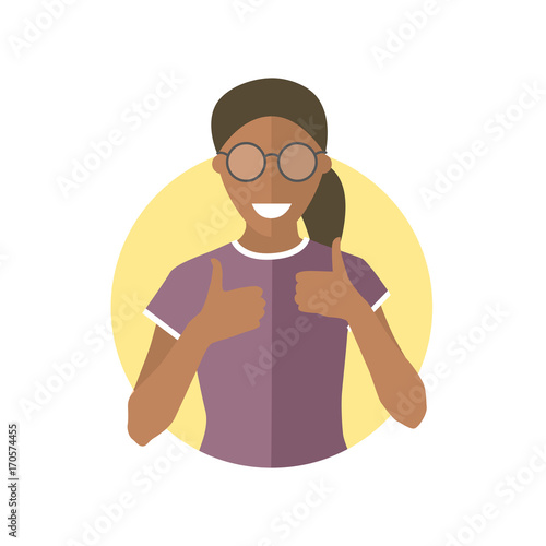 Glad, joyful black girl, flat vector icon