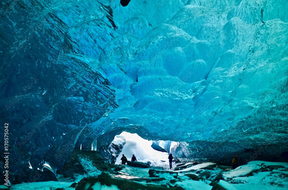 Photography Poster アイスランド アイスケーブ スーパーブルー 氷の