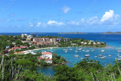 Cruz Bay, St. John, USVI, US Virgin Islands, Caribbean viewed from above. Cruz Bay is the largest town on St. John. 
