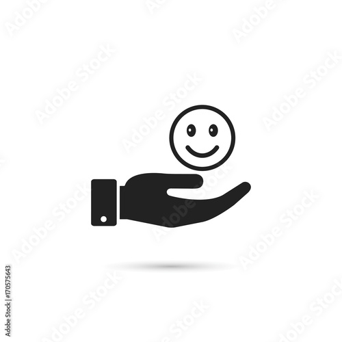 Man giving smiley emoticon icon, vector. Giving good mood concept illustration