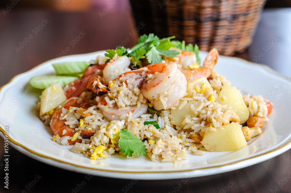 Pineapple Fried Rice, Stirfried rice with egg, pineapple, raisins