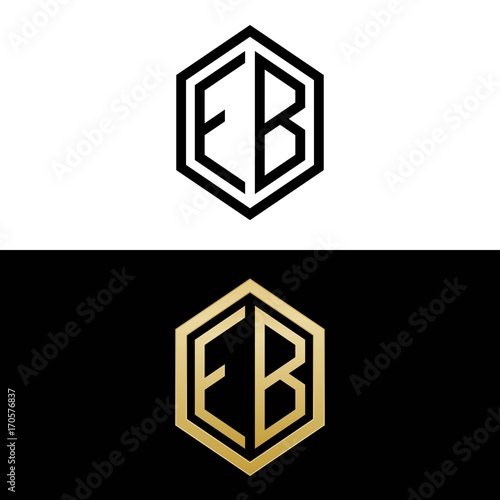 initial letters logo eb black and gold monogram hexagon shape vector