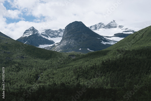 Scandinavian mountains in the clouds, Norway photo