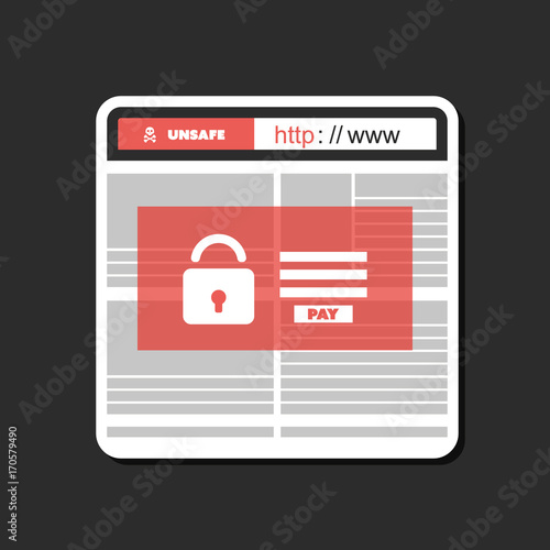 Unsafe Online Browsing - Locked Device, Encrypted Files, Lost Documents, Global Ransomware Attack. Virus Infection, Malware, Fraud, Spam, Phishing, Email Scam, Hacking.IT Security Concept Design