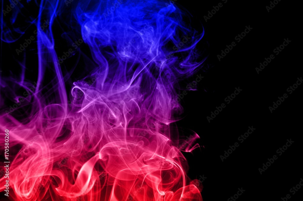 Movement of smoke,Red and blue smoke swirl on black background, Color smoke on black background Movement of smoke,Red and blue smoke swirl on black background, Color smoke on black background