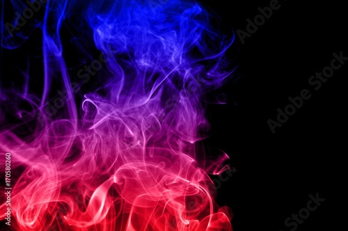 Movement of smoke,Red and blue smoke swirl on black background, Color smoke on black background