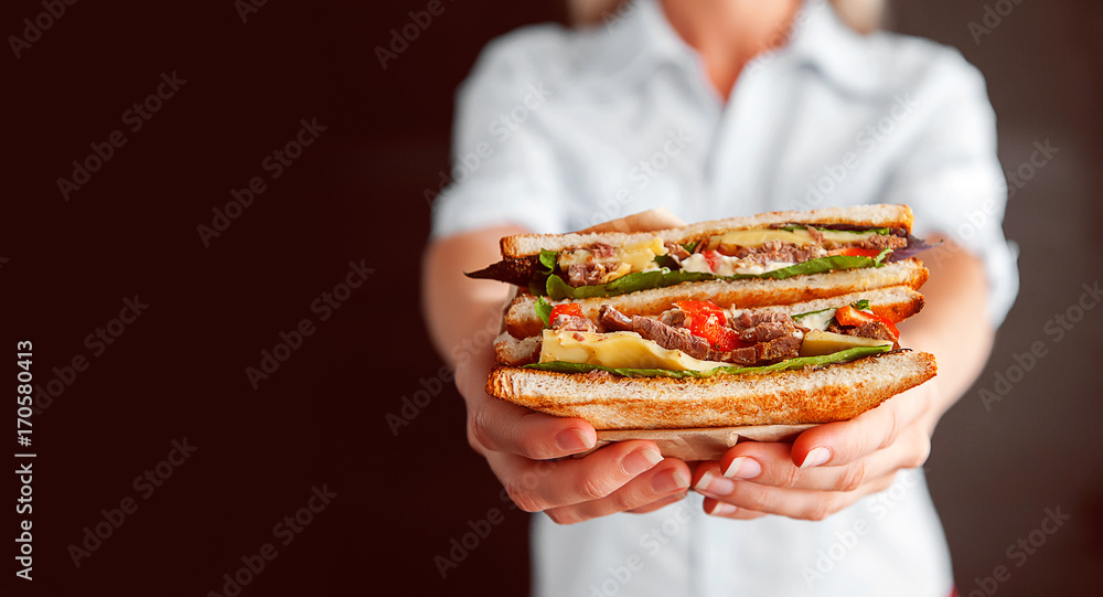 sandwich in the hands of a girl