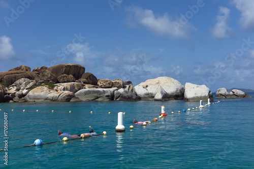 snorkelers at The Baths, Virgin Gorda, British Virgin Islands, Caribbean 