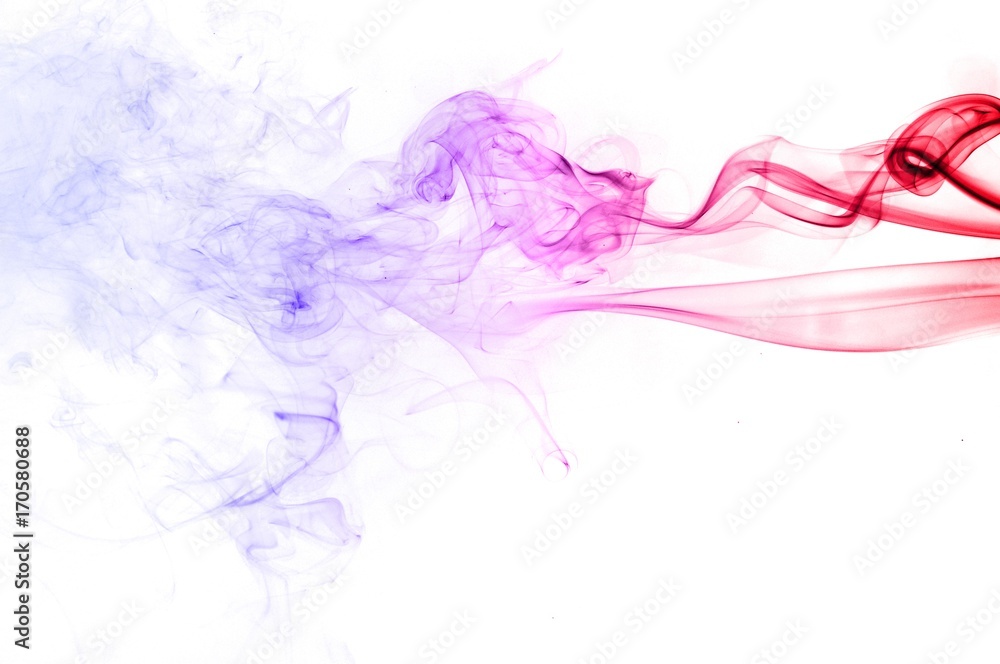 Red and blue smoke swirl on white background, Color smoke on white background Red and blue smoke swirl on white background, Color smoke on white background