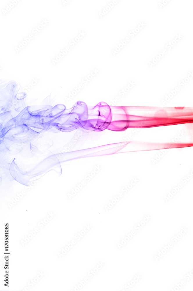 Red and blue smoke swirl on white background, Color smoke on white background Red and blue smoke swirl on white background, Color smoke on white background