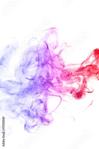 Red and blue smoke swirl on white background, Color smoke on white background